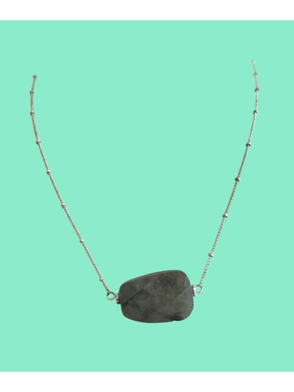 Silver toned Chain Necklace With Gray Stone Pendant